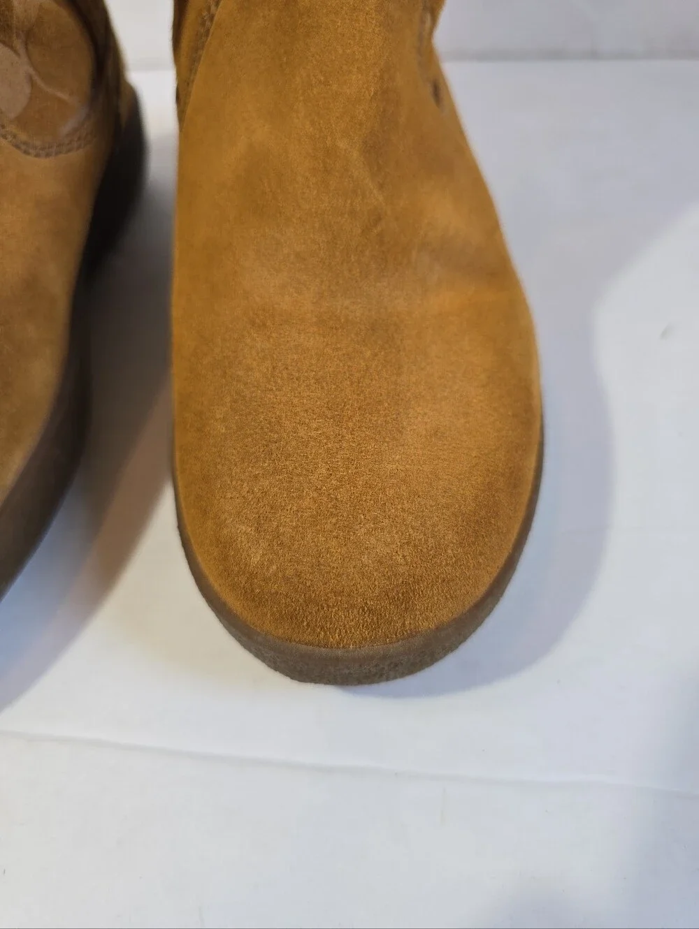 Coach Tullip Tan Suede Signature Mid-Calf Boots with Buckle Detail Size 7